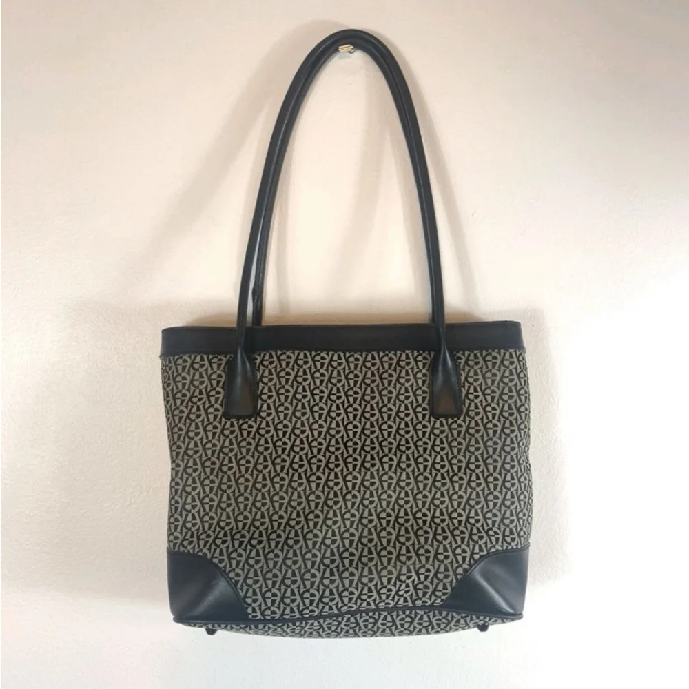 Etienne Aigner Purse Handbag Bag Tote Canvas Exterior w/ Matching Key Ring
